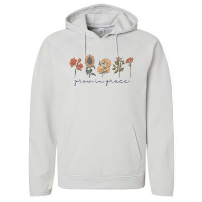 Grow In Grace Wildflower Boho Christian Scripture Religious Performance Fleece Hoodie