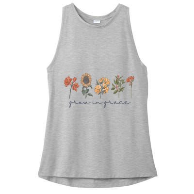 Grow In Grace Wildflower Boho Christian Scripture Religious Ladies PosiCharge Tri-Blend Wicking Tank