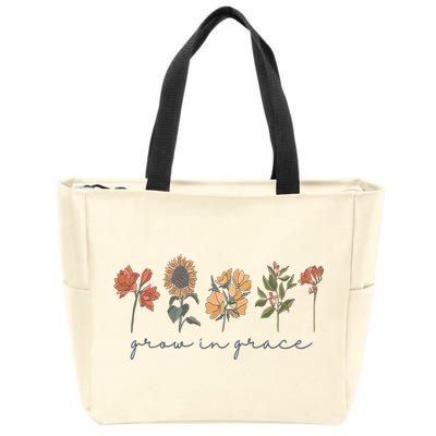 Grow In Grace Wildflower Boho Christian Scripture Religious Zip Tote Bag