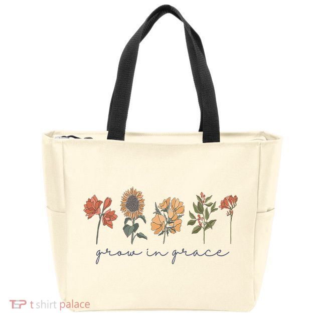 Grow In Grace Wildflower Boho Christian Scripture Religious Zip Tote Bag