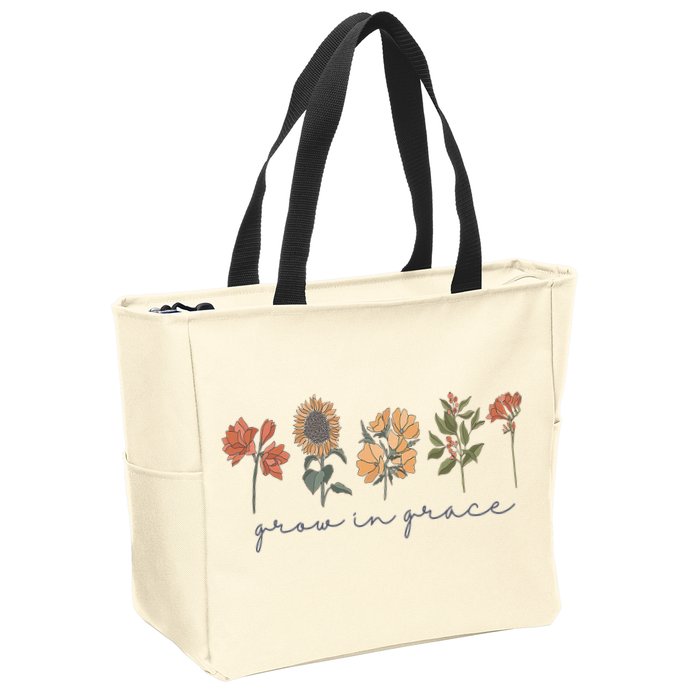 Grow In Grace Wildflower Boho Christian Scripture Religious Zip Tote Bag