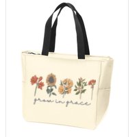 Grow In Grace Wildflower Boho Christian Scripture Religious Zip Tote Bag