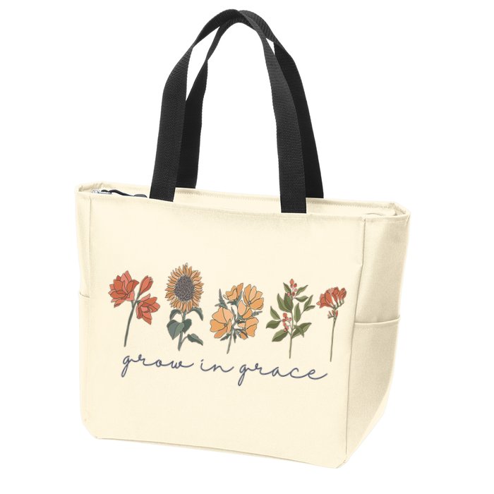 Grow In Grace Wildflower Boho Christian Scripture Religious Zip Tote Bag