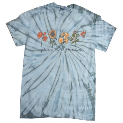 Grow In Grace Wildflower Boho Christian Scripture Religious Tie-Dye T-Shirt