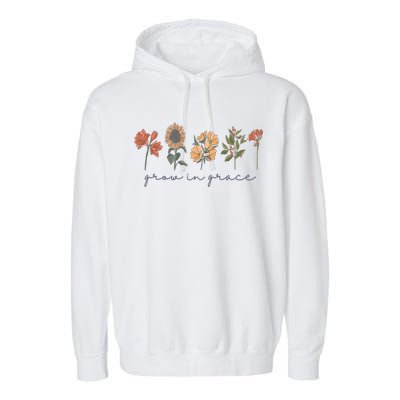 Grow In Grace Wildflower Boho Christian Scripture Religious Garment-Dyed Fleece Hoodie