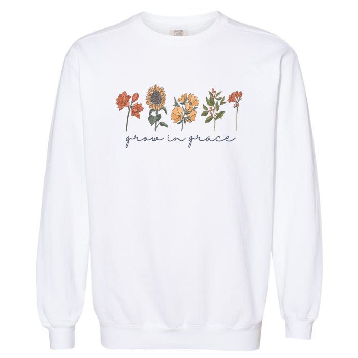 Grow In Grace Wildflower Boho Christian Scripture Religious Garment-Dyed Sweatshirt