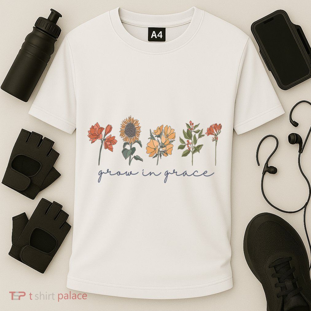 Grow In Grace Wildflower Boho Christian Scripture Religious Performance Shirt