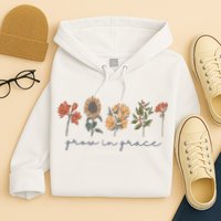 Grow In Grace Wildflower Boho Christian Scripture Religious Hoodie
