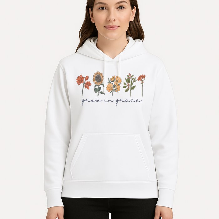 Grow In Grace Wildflower Boho Christian Scripture Religious Hoodie