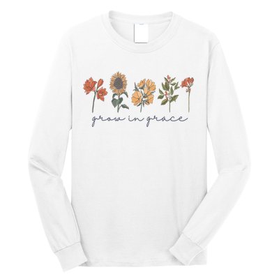 Grow In Grace Wildflower Boho Christian Scripture Religious Long Sleeve Shirt