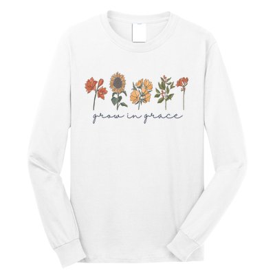 Grow In Grace Wildflower Boho Christian Scripture Religious Long Sleeve Shirt