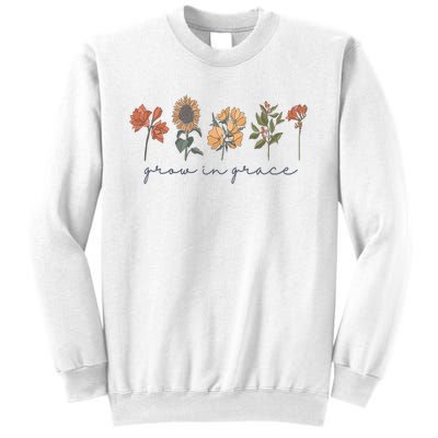 Grow In Grace Wildflower Boho Christian Scripture Religious Sweatshirt