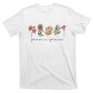 Grow In Grace Wildflower Boho Christian Scripture Religious T-Shirt