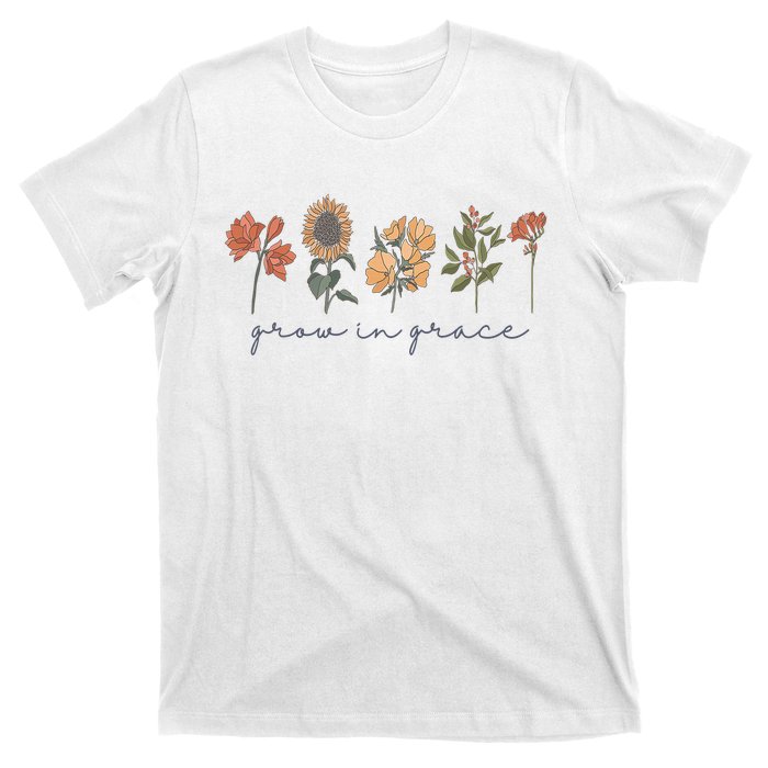 Grow In Grace Wildflower Boho Christian Scripture Religious T-Shirt