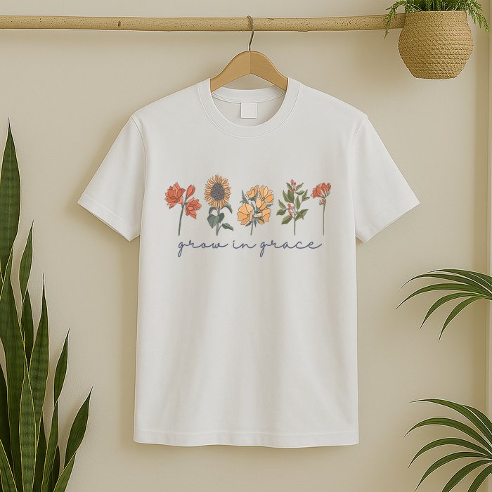 Grow In Grace Wildflower Boho Christian Scripture Religious T-Shirt