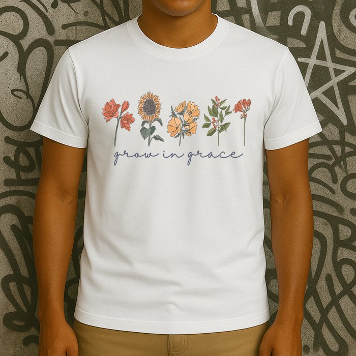 Grow In Grace Wildflower Boho Christian Scripture Religious T-Shirt