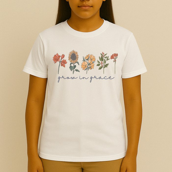 Grow In Grace Wildflower Boho Christian Scripture Religious T-Shirt