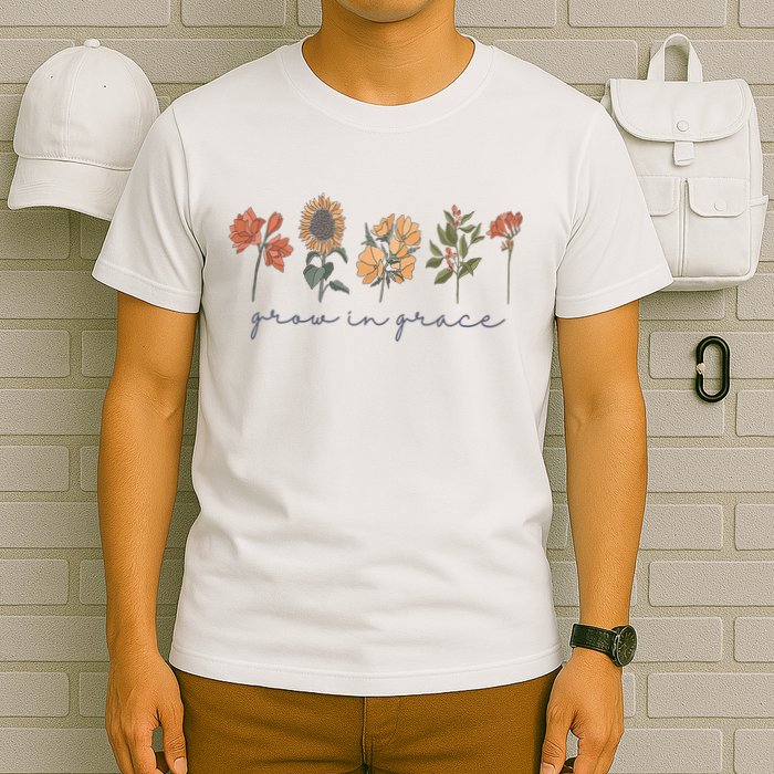 Grow In Grace Wildflower Boho Christian Scripture Religious T-Shirt