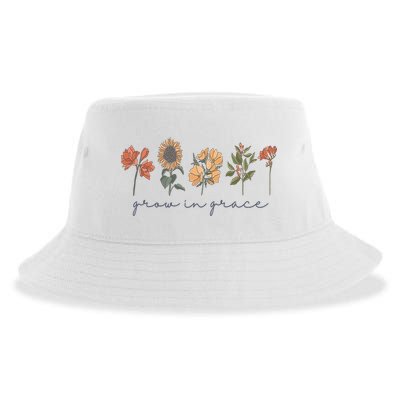 Grow In Grace Wildflower Boho Christian Scripture Religious Sustainable Bucket Hat
