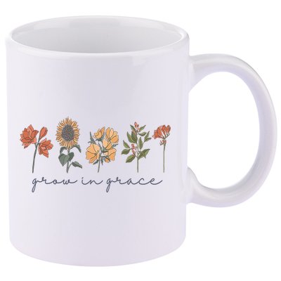 Grow In Grace Wildflower Boho Christian Scripture Religious 11oz C Handle Ceramic Mug