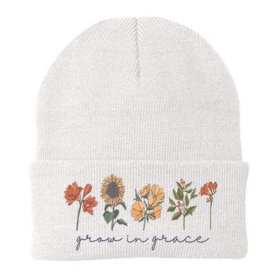 Grow In Grace Wildflower Boho Christian Scripture Religious Beanie