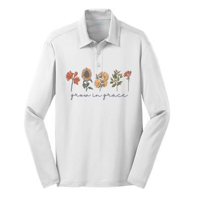 Grow In Grace Wildflower Boho Christian Scripture Religious Silk Touch Performance Long Sleeve Polo