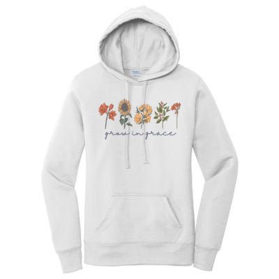Grow In Grace Wildflower Boho Christian Scripture Religious Women's Pullover Hoodie