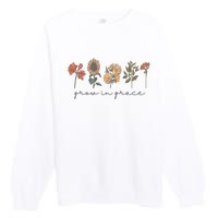 Grow In Grace Wildflower Boho Christian Scripture Religious Premium Crewneck Sweatshirt