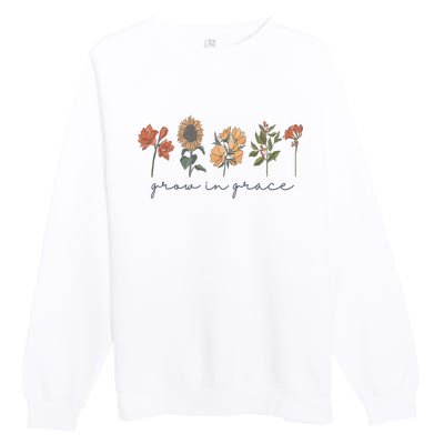 Grow In Grace Wildflower Boho Christian Scripture Religious Premium Crewneck Sweatshirt