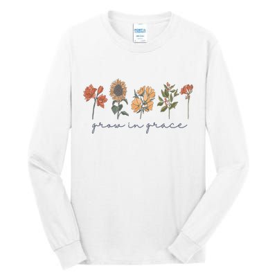 Grow In Grace Wildflower Boho Christian Scripture Religious Tall Long Sleeve T-Shirt