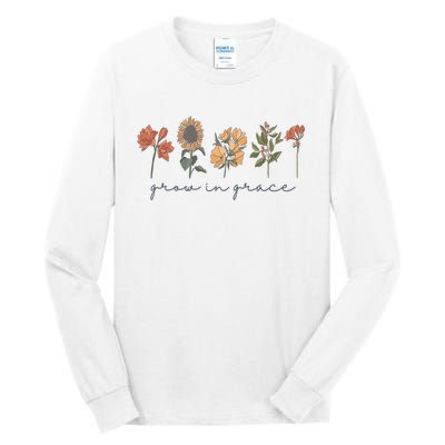 Grow In Grace Wildflower Boho Christian Scripture Religious Tall Long Sleeve T-Shirt