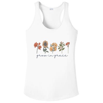 Grow In Grace Wildflower Boho Christian Scripture Religious Ladies PosiCharge Competitor Racerback Tank