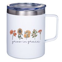 Grow In Grace Wildflower Boho Christian Scripture Religious 12oz Stainless Steel Coffee Mug