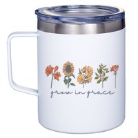 Grow In Grace Wildflower Boho Christian Scripture Religious 12oz Stainless Steel Coffee Mug