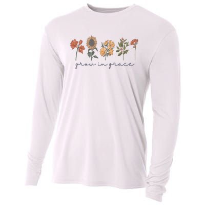 Grow In Grace Wildflower Boho Christian Scripture Religious Cooling Performance Long Sleeve Crew