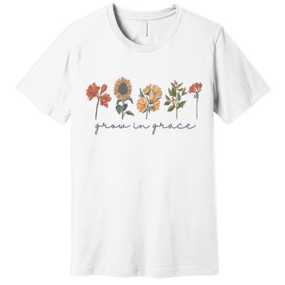 Grow In Grace Wildflower Boho Christian Scripture Religious Premium T-Shirt