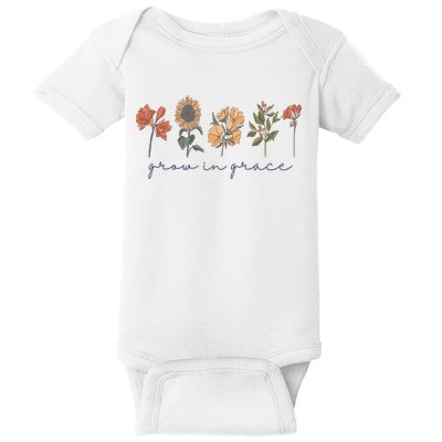 Grow In Grace Wildflower Boho Christian Scripture Religious Baby Bodysuit