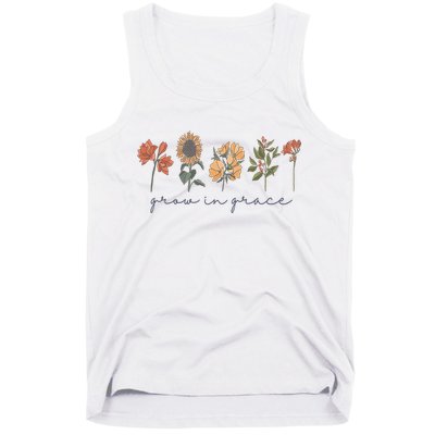 Grow In Grace Wildflower Boho Christian Scripture Religious Tank Top