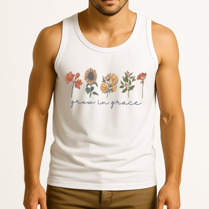 Grow In Grace Wildflower Boho Christian Scripture Religious Tank Top