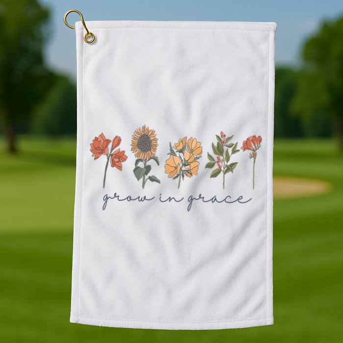 Grow In Grace Wildflower Boho Christian Scripture Religious Golf Towel