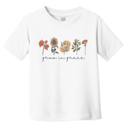 Grow In Grace Wildflower Boho Christian Scripture Religious Toddler T-Shirt