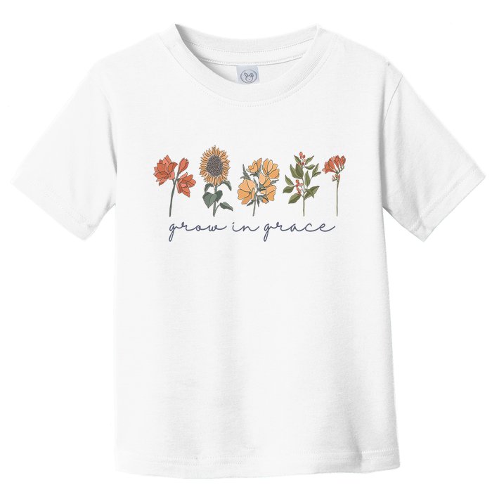 Grow In Grace Wildflower Boho Christian Scripture Religious Toddler T-Shirt