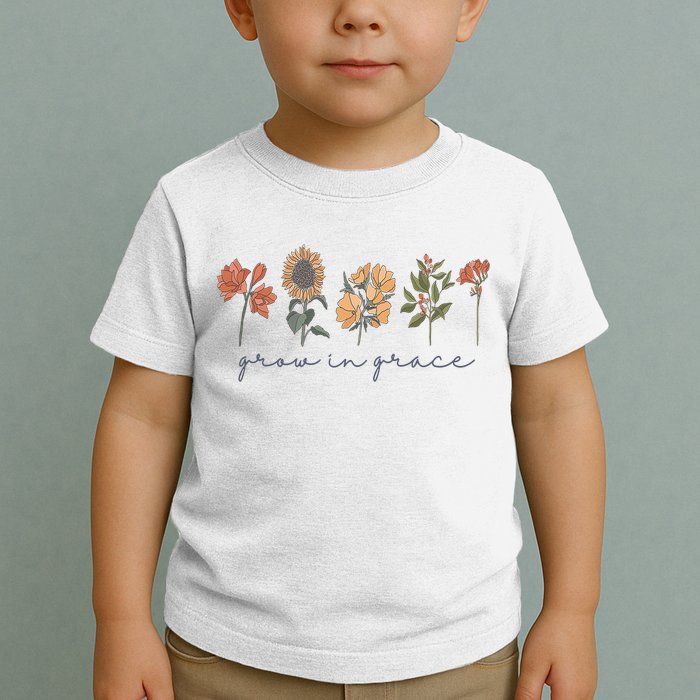 Grow In Grace Wildflower Boho Christian Scripture Religious Toddler T-Shirt