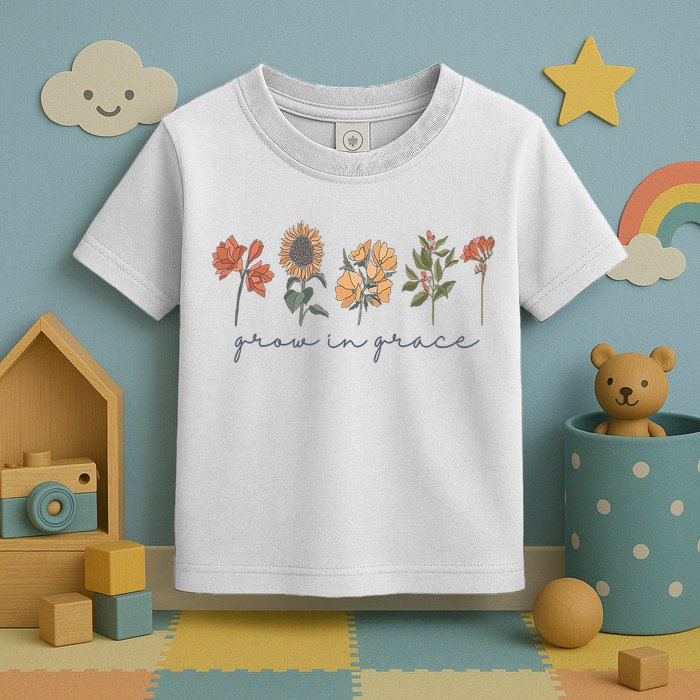 Grow In Grace Wildflower Boho Christian Scripture Religious Toddler T-Shirt