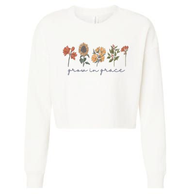 Grow In Grace Wildflower Boho Christian Scripture Religious Cropped Pullover Crew