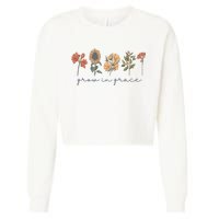 Grow In Grace Wildflower Boho Christian Scripture Religious Cropped Pullover Crew