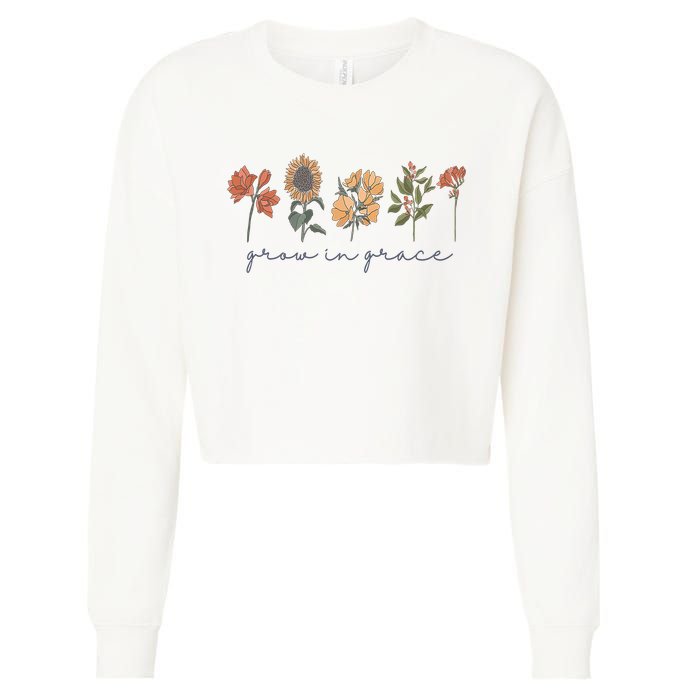 Grow In Grace Wildflower Boho Christian Scripture Religious Cropped Pullover Crew