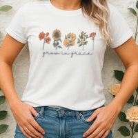 Grow In Grace Wildflower Boho Christian Scripture Religious Womens T-Shirt
