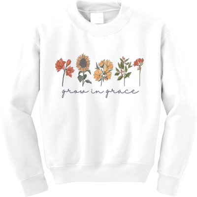 Grow In Grace Wildflower Boho Christian Scripture Religious Kids Sweatshirt