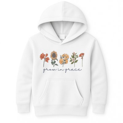 Grow In Grace Wildflower Boho Christian Scripture Religious Kids Hoodie